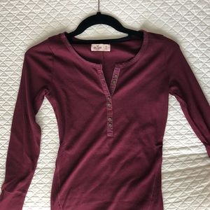 Hollister Burgundy Ribbed Henley Top